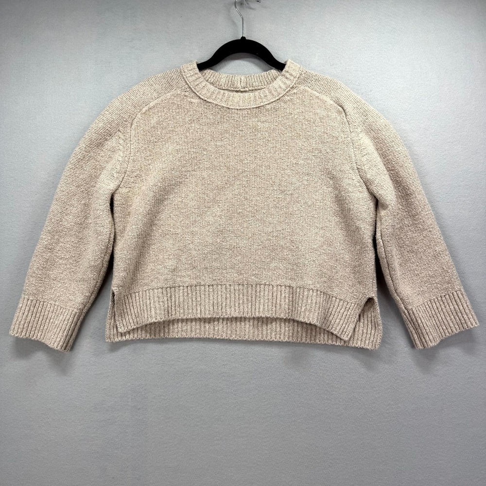 Abercrombie & Fitch Textured Crop Sweater Womens Large Beige Classic Crew Y2K